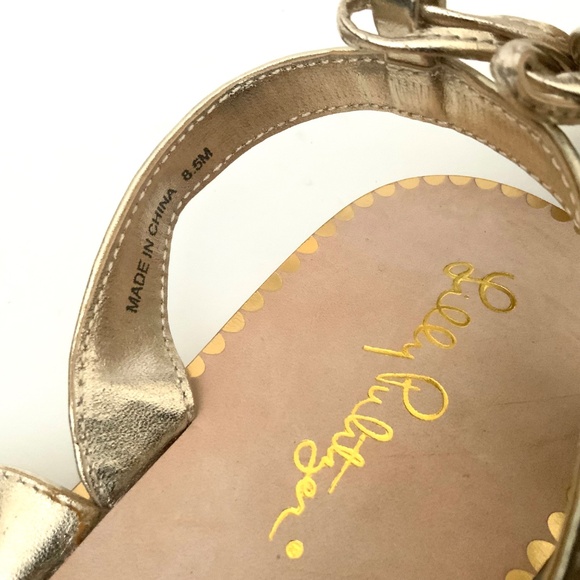 Delilah Logo Sandal | Gold Metallic | Lilly Pulitzer Lilly Pulitzer Womens Metallic Gold Leather Embellished Lace-Up Flat Sandals 8.5